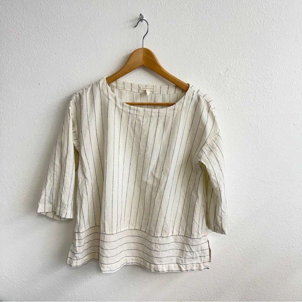 Eileen Fisher Cream Striped Blouse
